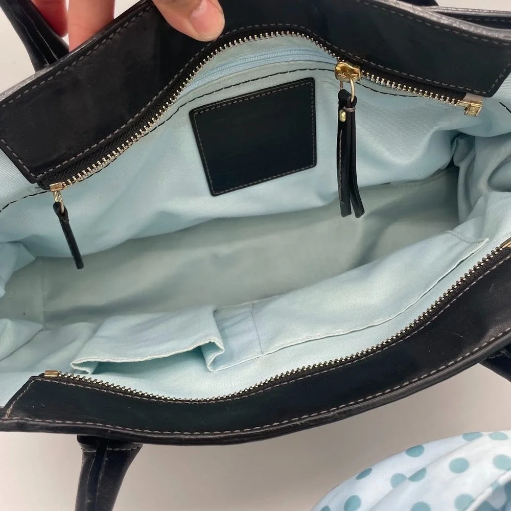 Coach Hamptons Madeline 11554 Black Leather Turnlock Carryall Tote Bag
